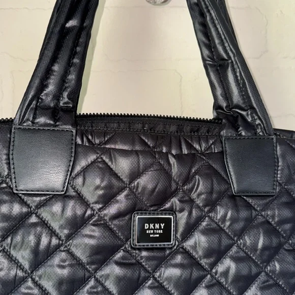 DKNY Black Quilted Tote with Glossy Finish - Picture 2 of 5